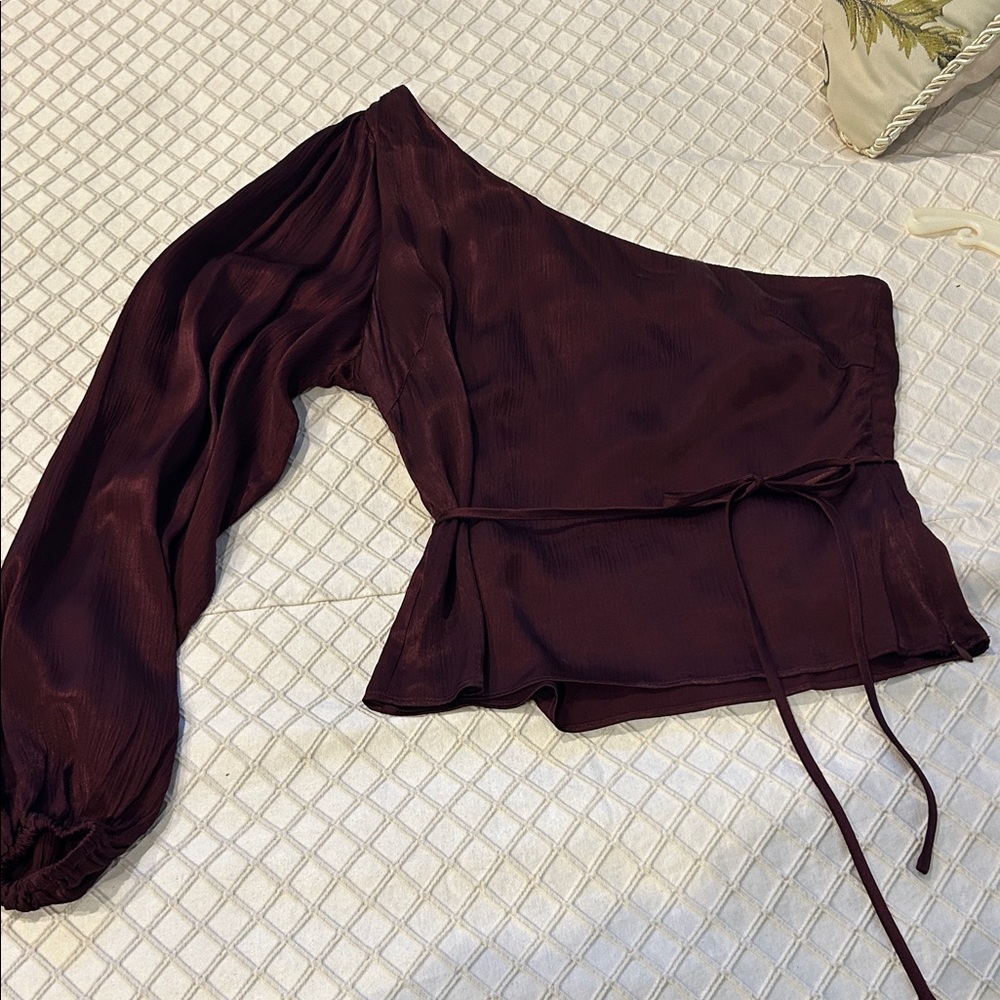 MINKPINK Deep Wine One-Shoulder Top